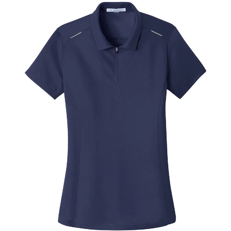 Stylish Women's Outerwear Apparel Port Authority Women's True Navy Pinpoint Mesh Zip Polo