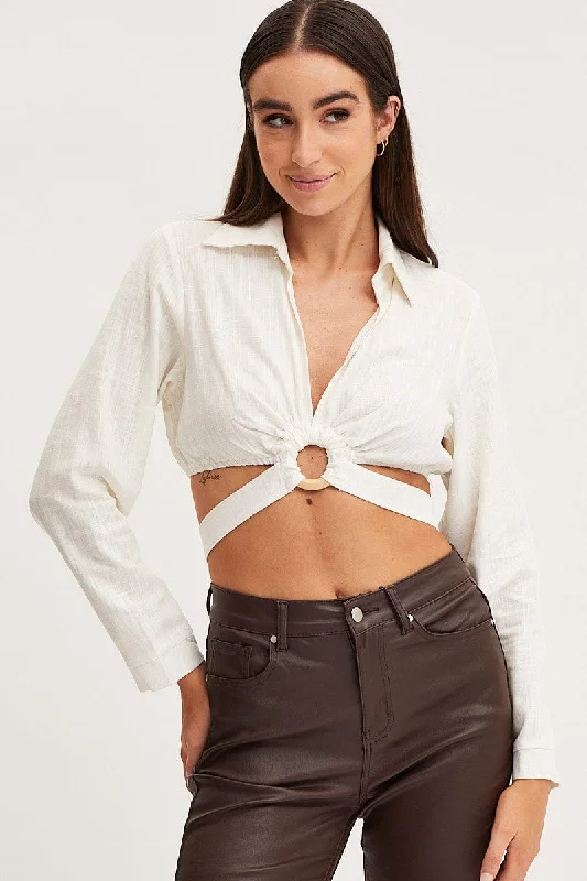 Limited Time Offer White Bell Sleeve Top Long Sleeve Crop