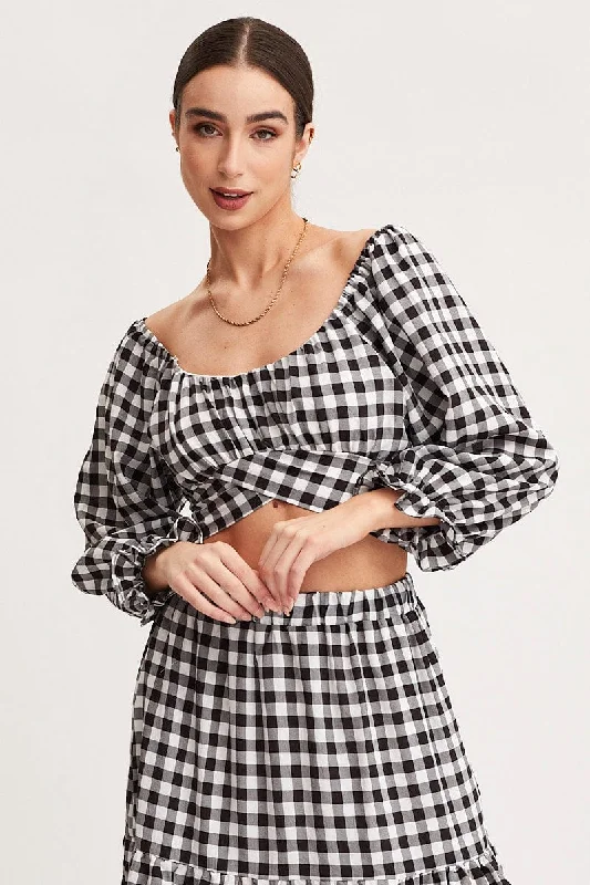 Current Trends Check Crop Top Long Sleeve