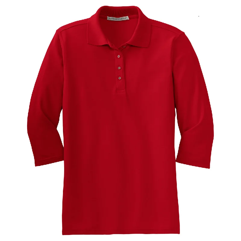 Women Wear Online Port Authority Women's Red Silk Touch 3/4-Sleeve Polo