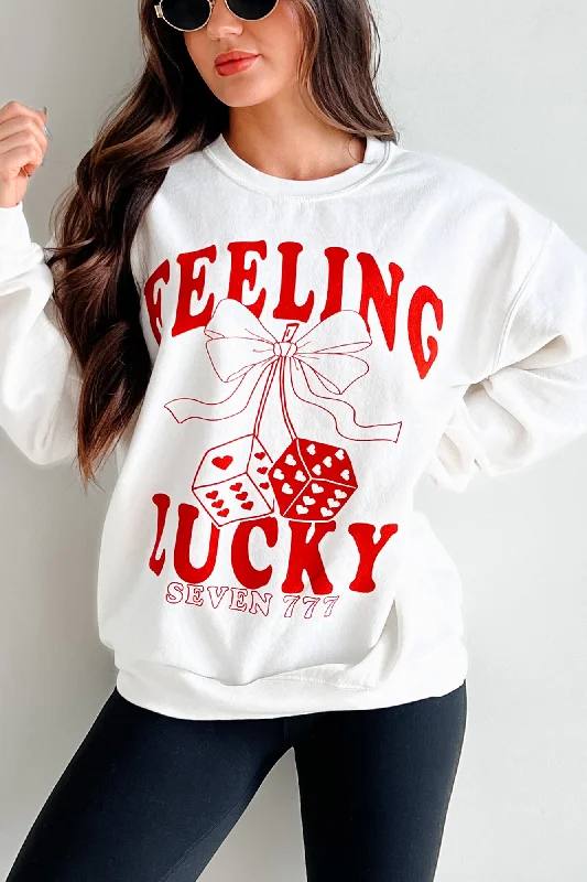 Women's Everyday Attire Lucky Sevens Oversized Graphic Sweatshirt (Cream)