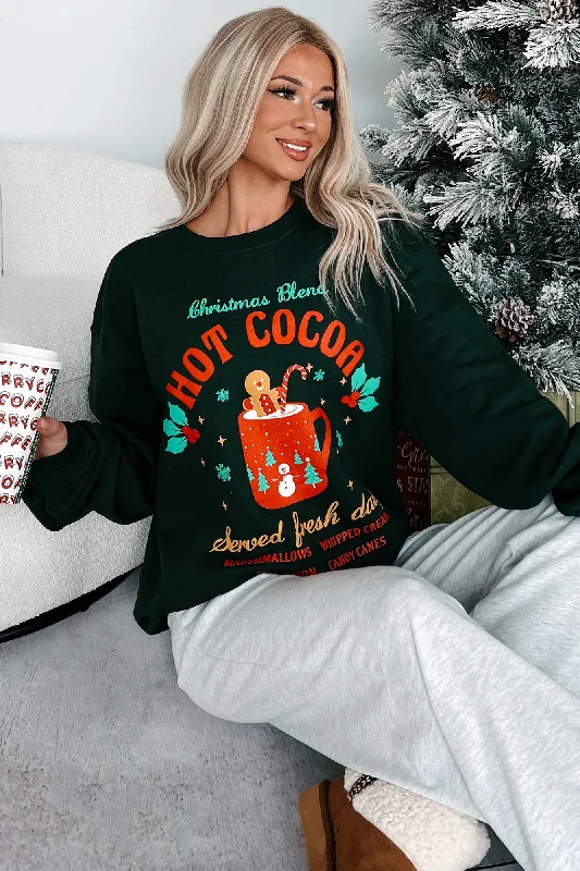 Affordable Women's Fashion "Christmas Blend Hot Cocoa" Graphic Sweatshirt (Forest)