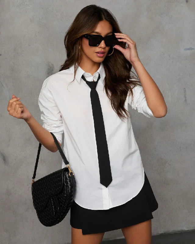 Timeless Elegance Corporate Cutie Contrast Tie Button Down Top