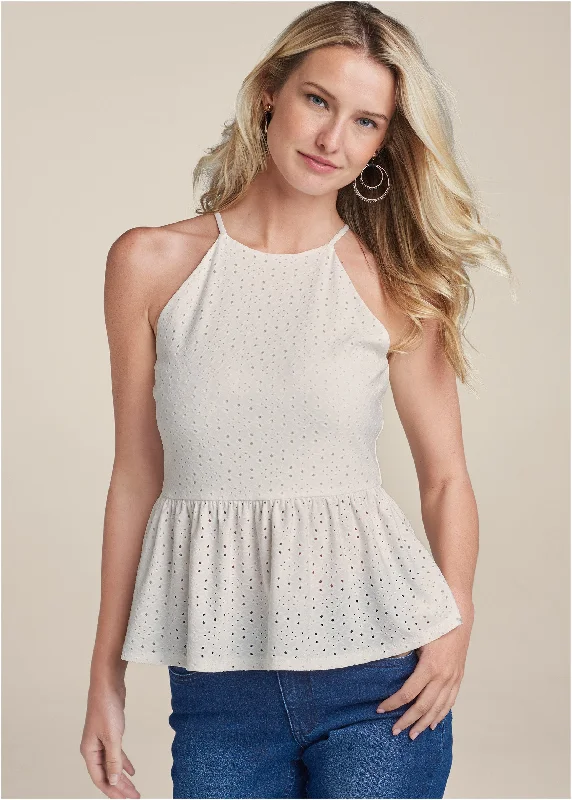 Vintage Fashion Eyelet Babydoll Top - White