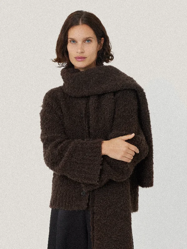 Women's Trendy Attire Cosy Boucle Scarf Cardi | Brown