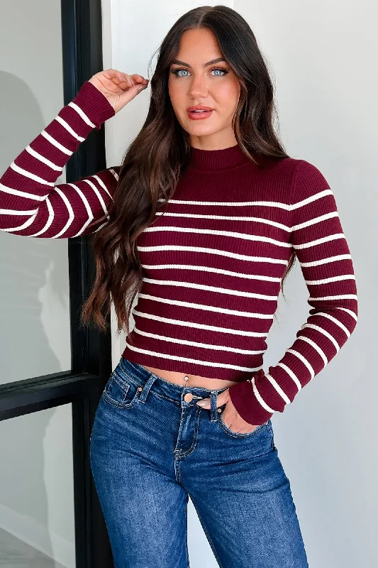 Women's Clothing Sale Online Let's Be Honest Striped Sweater Top (Sangria)