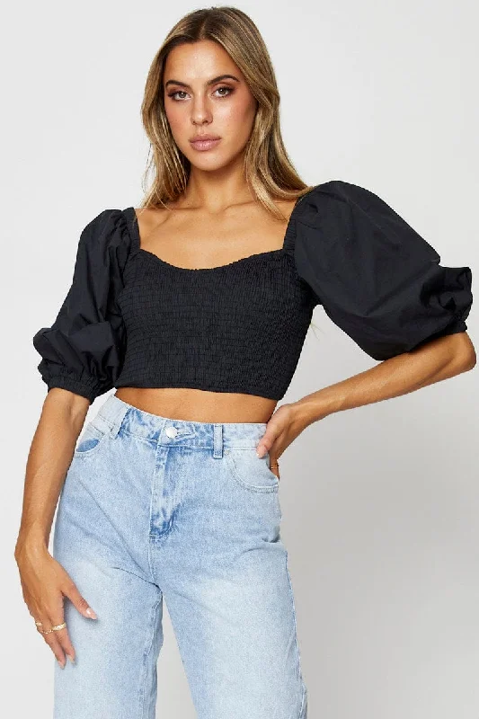 Fashion Essentials Black Crop Top Short Sleeve