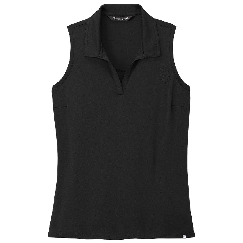 Women's Travel Attire TravisMathew Women's Black Coto Performance Sleeveless Polo