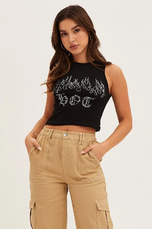 Women's Clothing Apparel Black Crop Top