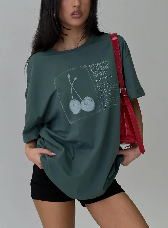 Women's Clothes And Apparel Sets Sour Cherry Oversized Tee Moss Green