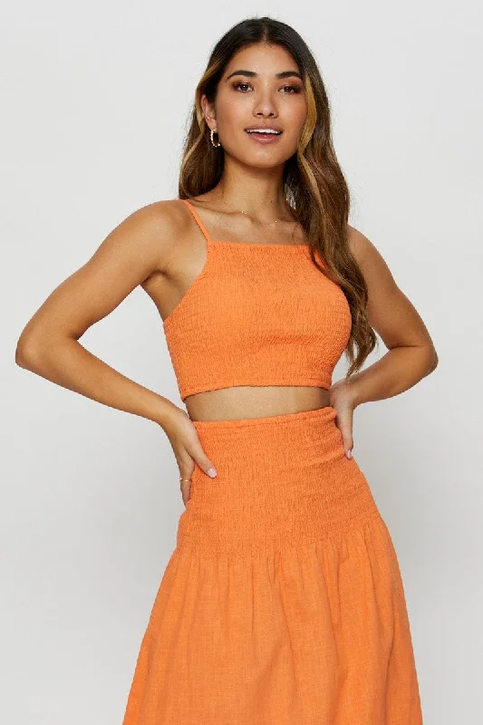 Graceful Fashion Orange Singlet Top Sleeveless Crop Square Neck