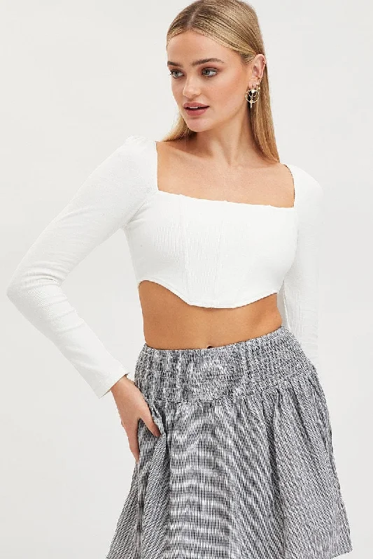 Women's Outfit For The Office White Corset Crop Top Long Sleeve