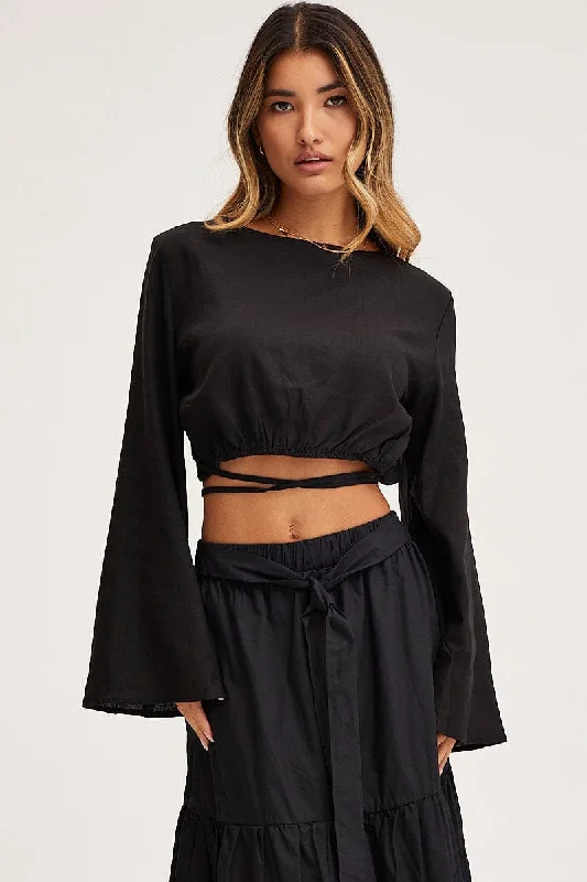 Flash Sale Event Black Crop Top Long Sleeve