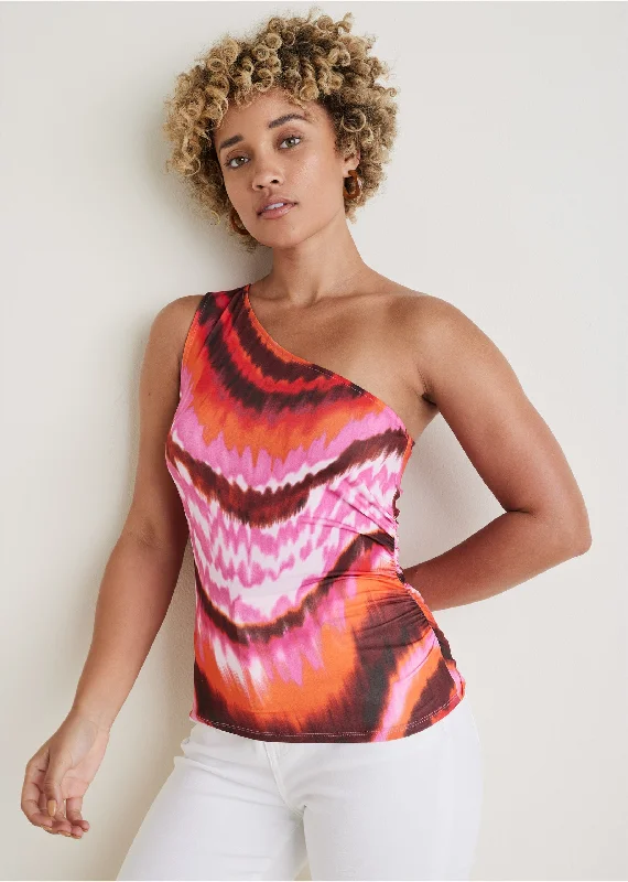 Comfortable Clothes Printed One Shoulder Top - Desert Agate