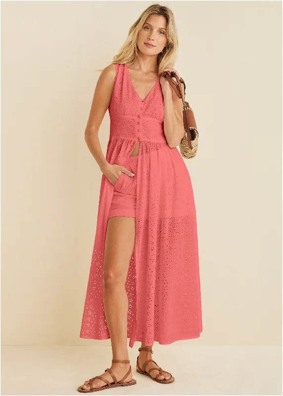 Women's Seasonal Attire Eyelet Maxi Top - Coral