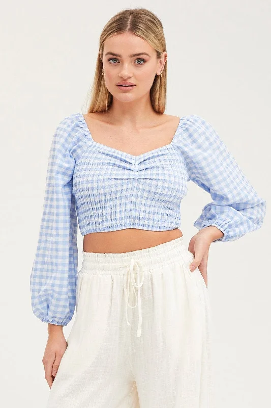 Best Boutiques Online Check Crop Top Long Sleeve