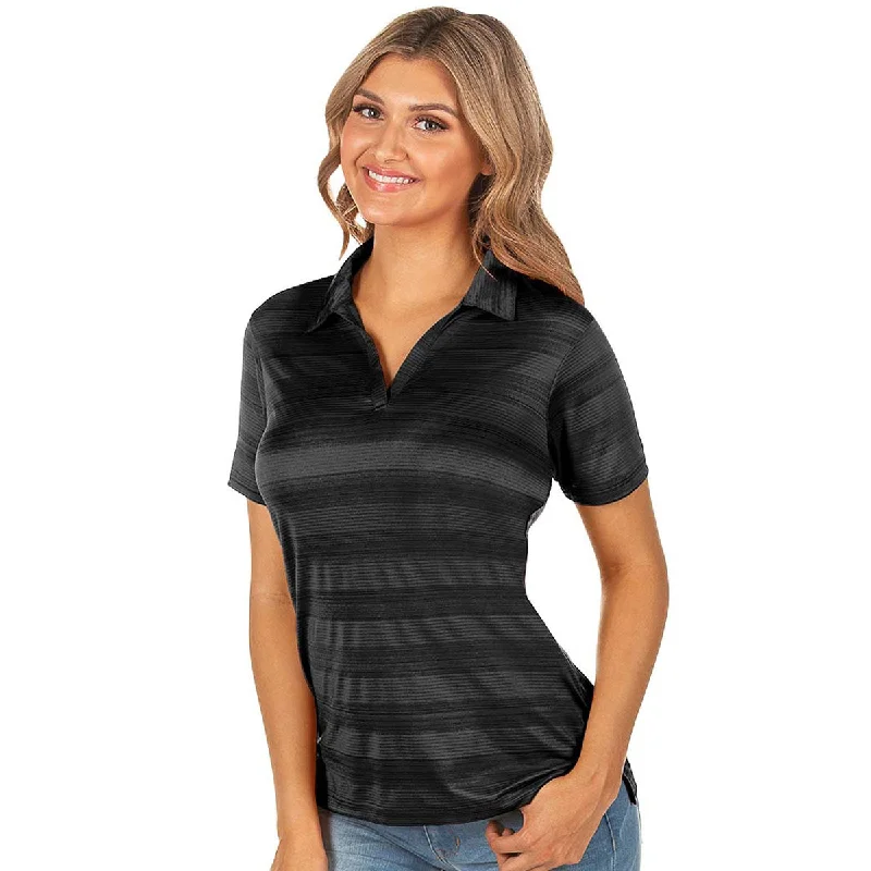 Women's Trendy Garments Antigua Women's Black Multi Compass Short Sleeve Polo Shirt