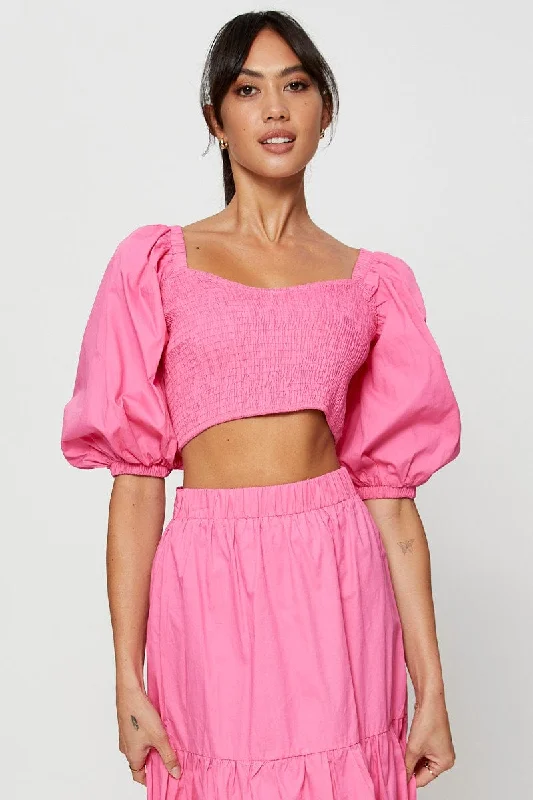 Chic Wardrobe Pink Crop Top Short Sleeve