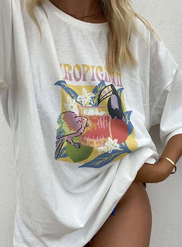 Clothes Of Woman Tropicana Oversized Tee White