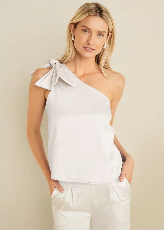 Seasonal Trends Bow Detail One-Shoulder Top - Off White