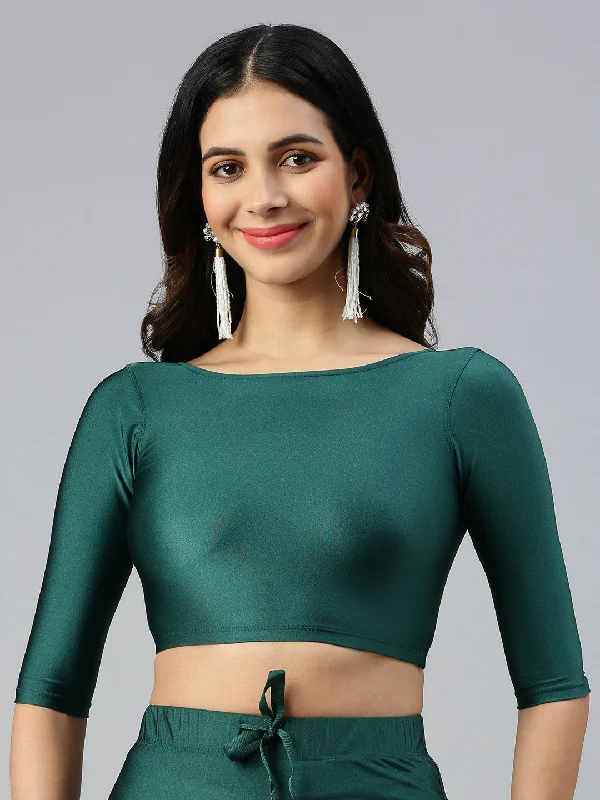 Chic Women's Outfit Ideas Blouse Elbow Sleeve-Bottle Green