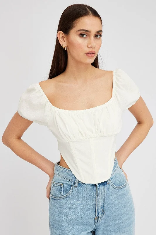 Women's Clothing for Every Occasion White Crop Top Short Sleeve Square Neck