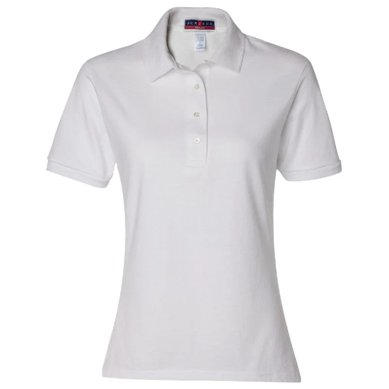 Affordable Fashion for Women Jerzees Women's White Spotshield 50/50 Polo