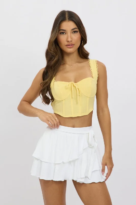 Women's Trendy Clothes Yellow Broderie Corset Top Sleeveless Crop