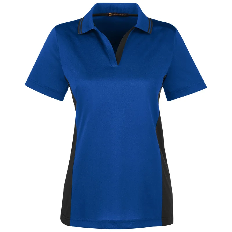 Women's Seasonal Garments Harriton Women's True Royal/ Black Flash Snag Protection Plus Colorblock Polo