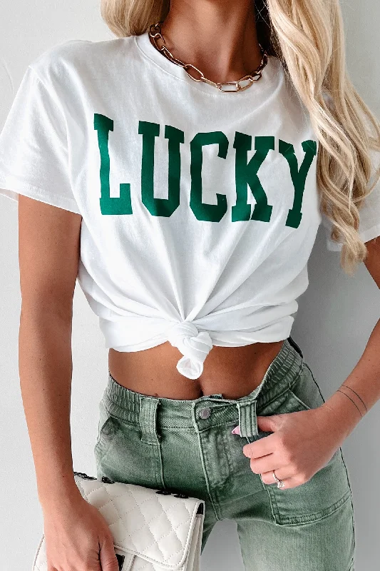 Women's Casual Apparel A Lucky Life Graphic T-Shirt (White)