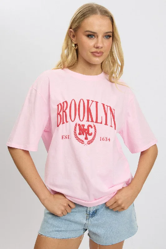 Clothes Woman Pink Graphic Tee Short Sleeve