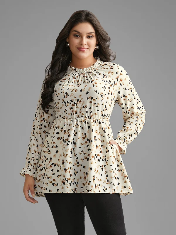 Sales Clothes Color Leopard Print Frill Trim Blouse