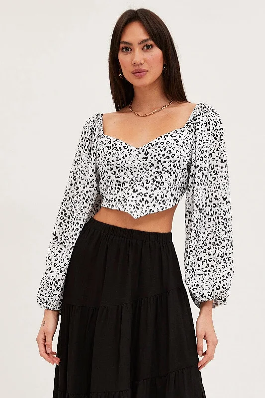 Casual Chic Print Puff Sleeve Top Long Sleeve