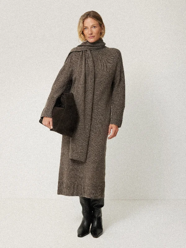 Women's Professional Attire Soft Wool Scarf Jumper Dress | Taupe