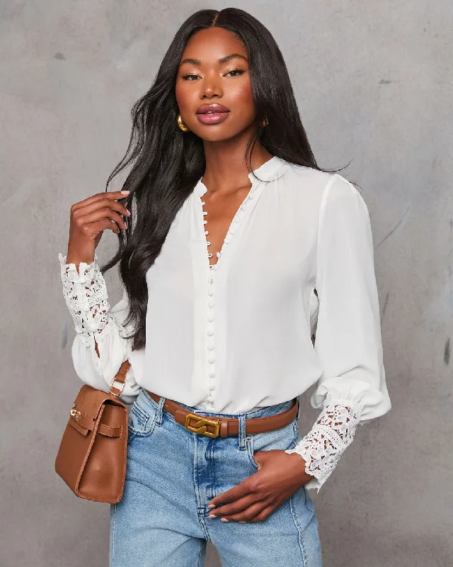 Modern Casual Clothing Girl Crush Lace Cuff Button Down Blouse