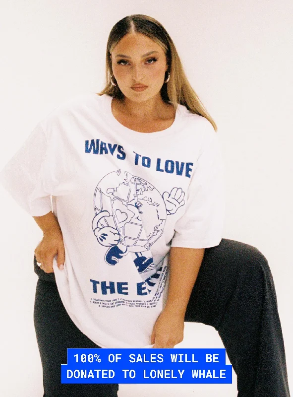 Clearance Sale Online Organic Love The Earth Oversized Tee White Curve