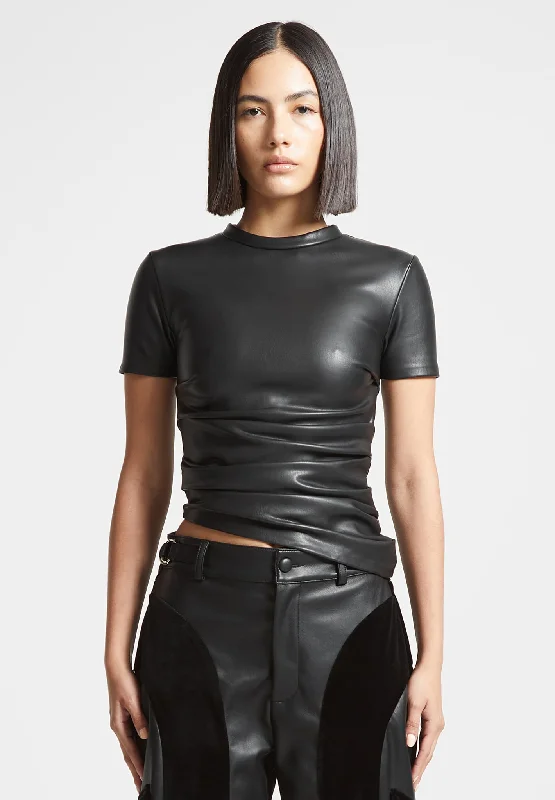 Clothing Sales Leather Ruched T-Shirt - Black