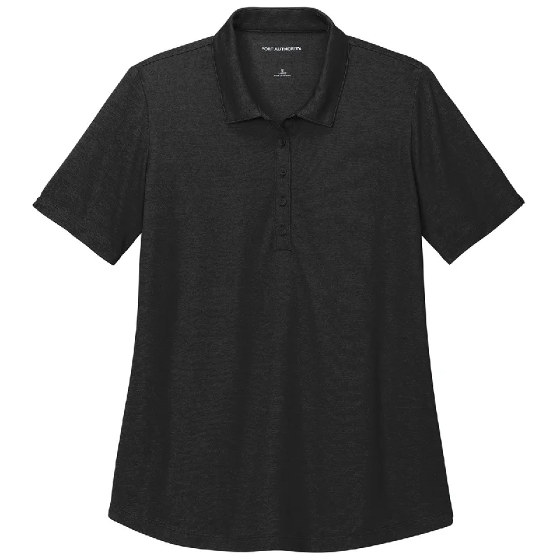 Women's Transitional Outfit Port Authority Women's Black Heather Fine Pique Blend Polo