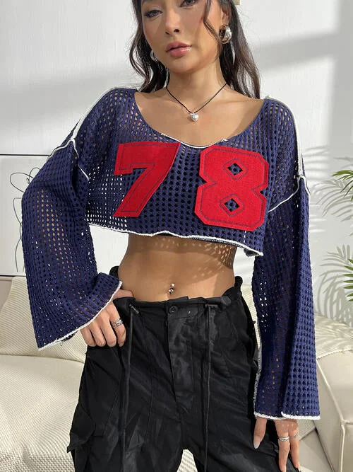 Clothing Brands Cosybreezee - Contrast Knit Cropped Top with Patches