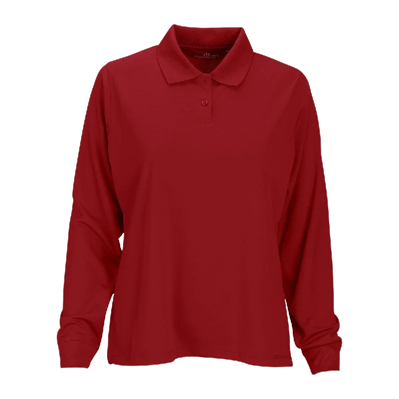 Bold Fashion Vantage Women's Sport Red Omega Long Sleeve Solid Mesh Tech Polo