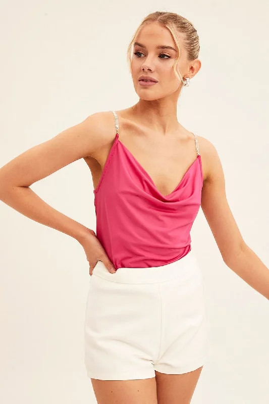 Relaxed Style Pink Singlet Top Cowl Neck