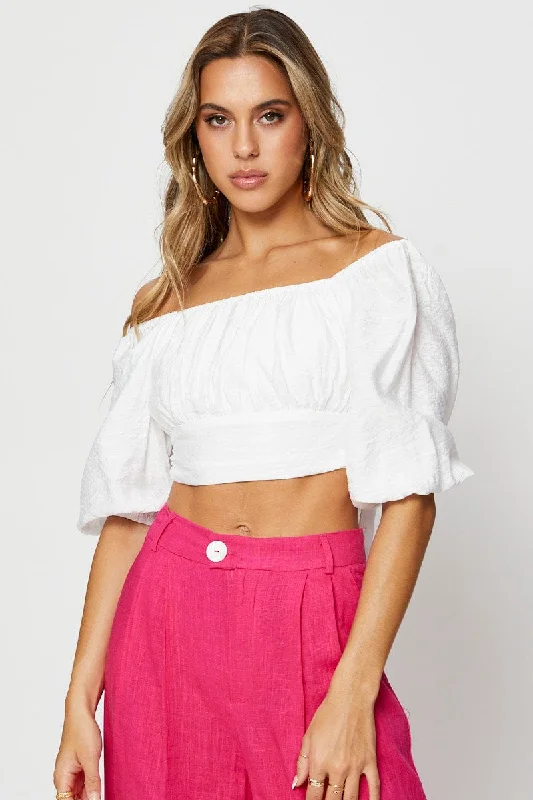 Vibrant Femme Fashion White Crop Top Short Sleeve Tie Up