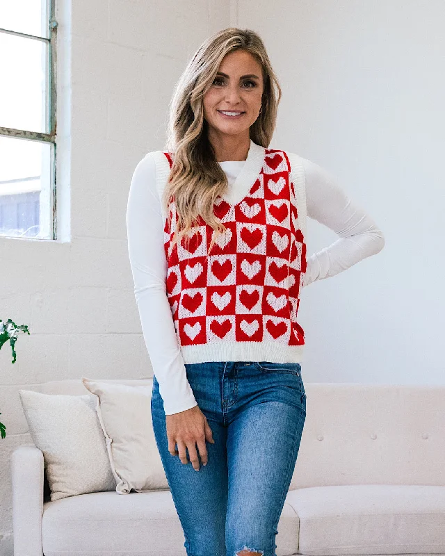 Casual Clothes For Women Vera Red Checkered Heart Sweater Vest FINAL SALE