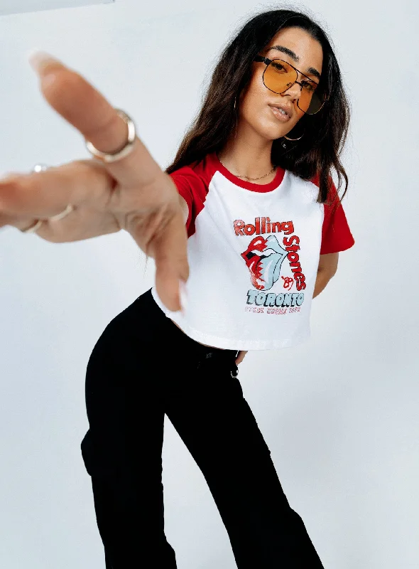 Women's Clothing Online Sale The Rolling Stones Steel Wheels Tour Cropped Tee White