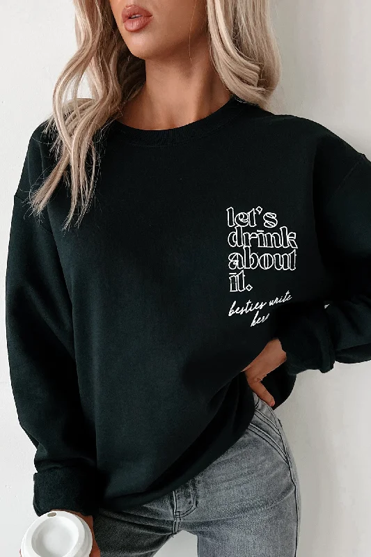 Fashion-forward Women's Wear "Let's Drink About It" Graphic Sweatshirt (Black)