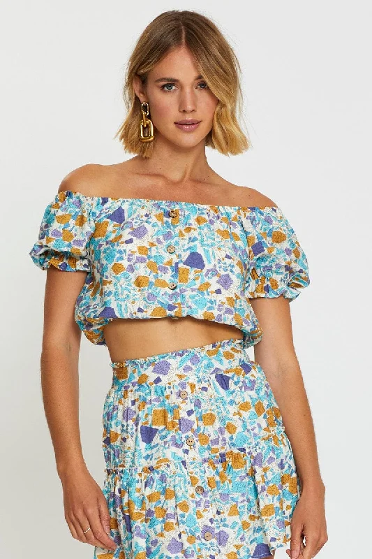 Women's Travel Apparel Print Crop Top Off Shoulder