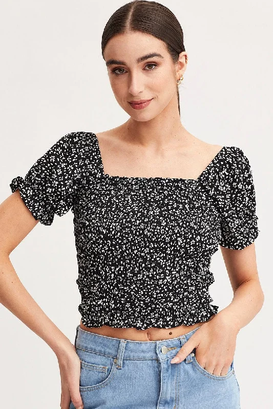 High End Fashion Print Crop Top Short Sleeve