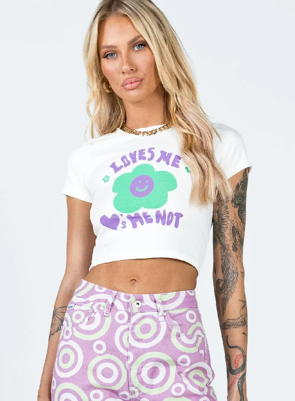 Casual Women's Clothing Love Me Not Cropped Tee White