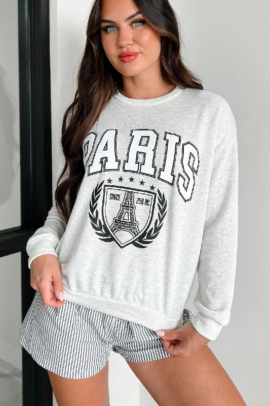 Women's Plus-Size Outfit "Paris Since 259 BC" Varsity Graphic Crewneck (Heather Grey)