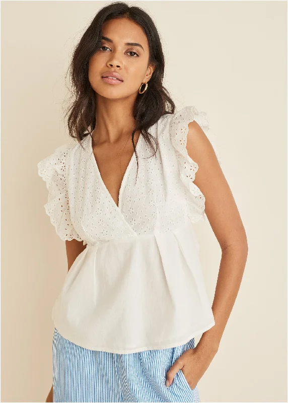 Timeless Classics Eyelet Ruffle Tank - Off White